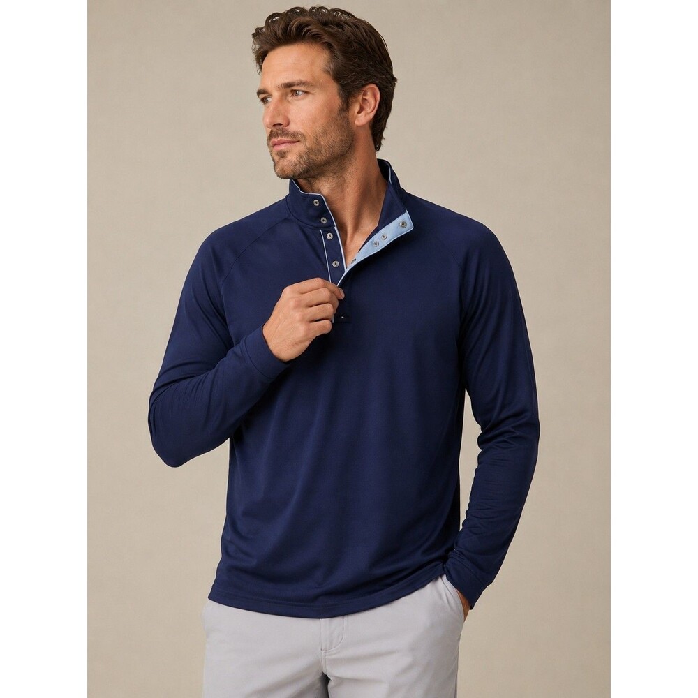 Rhone Men’s Snap Front Performance Pullover Sweater Navy Blue Long Sleeve 2XL